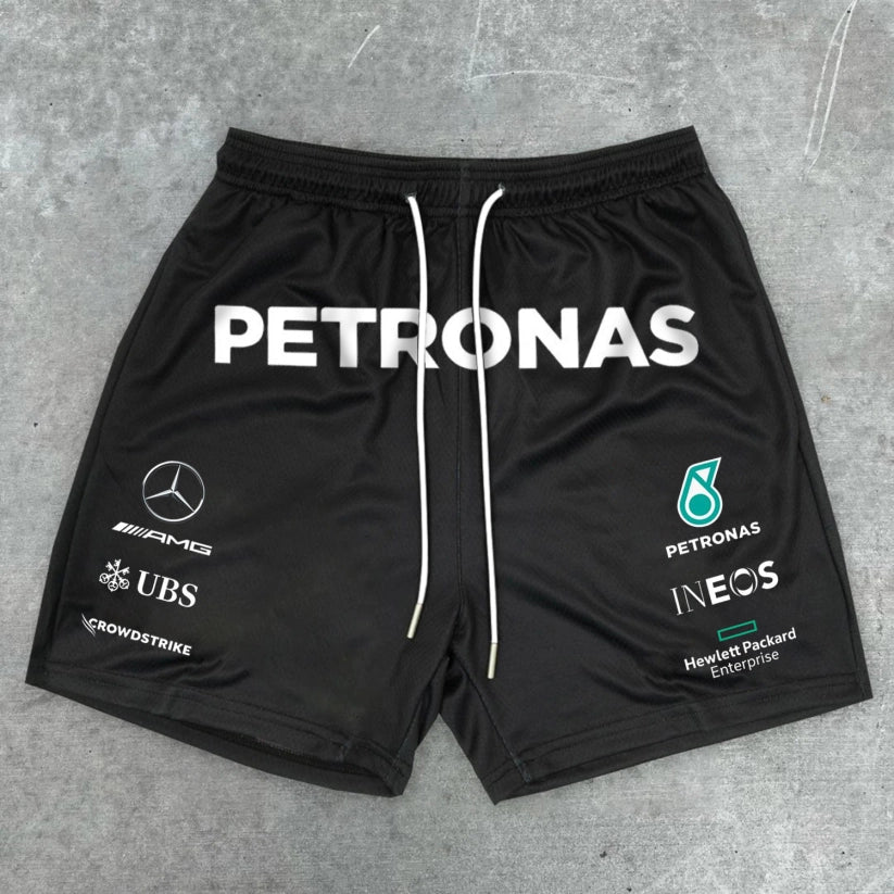 Solid Racing Print Loose Shorts