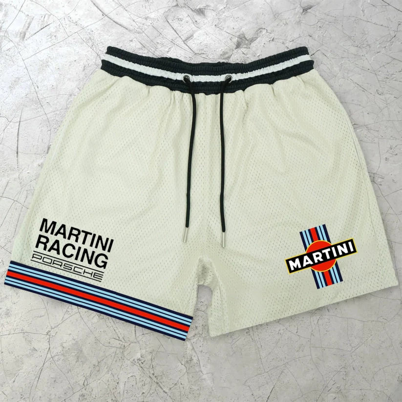 Fashionable Color-block Racing Print Shorts