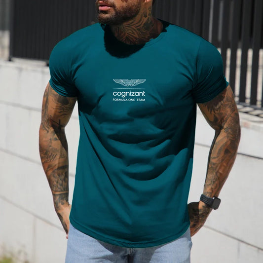 Simple Casual Racing Print Tight T-shirt