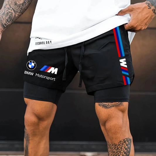 Men's Racing Print Double Layer Sports Shorts