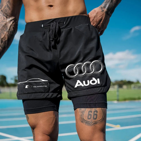 Men's Racing Print Double Layer Sports Shorts