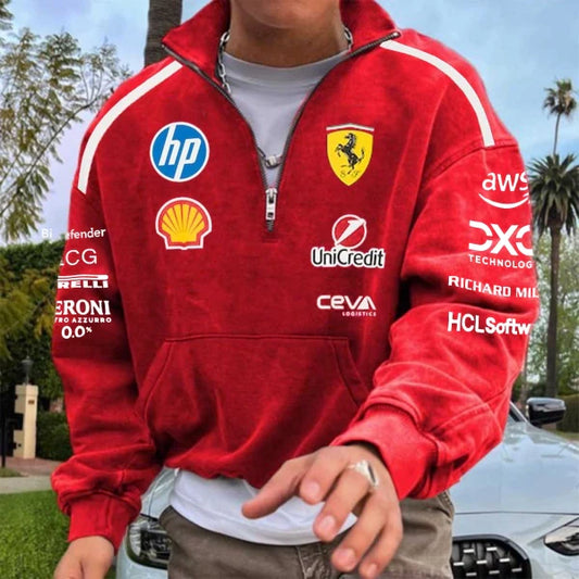 Men's 2025 Newest Retro Racing Print Rad Oversized Half Zip Collar Sweatshirt
