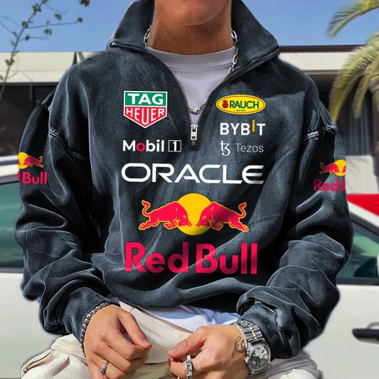 Fashion racing retro zipper sweatshirt