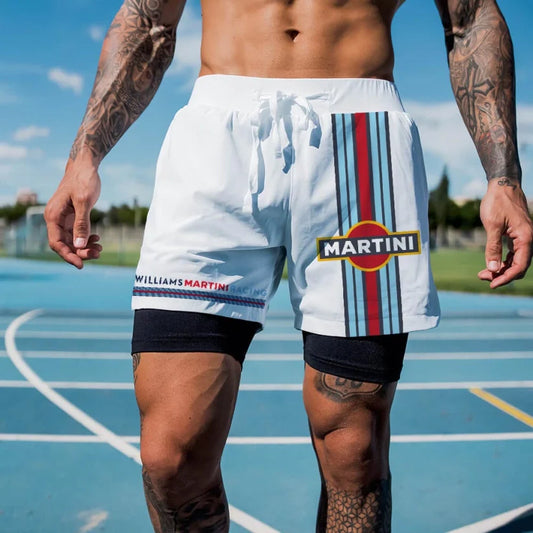 Men's Racing Print Double Layer Sports Shorts