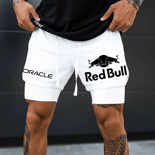 Men's Logo Print Double Layer Sports Shorts