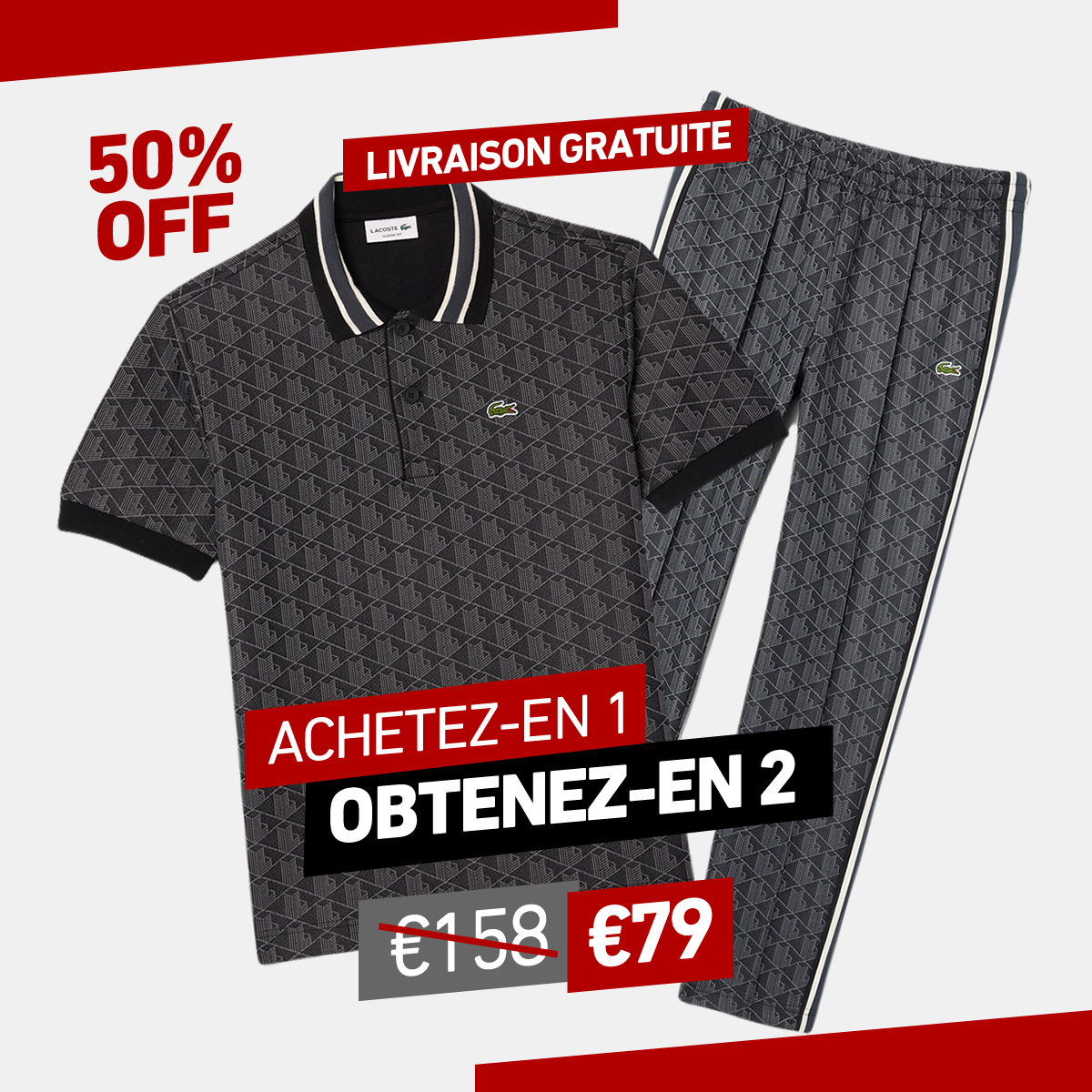 [Achetez-en 1, obtenez-en 2] Ensemble polo et pantalon de survêtement monogramme