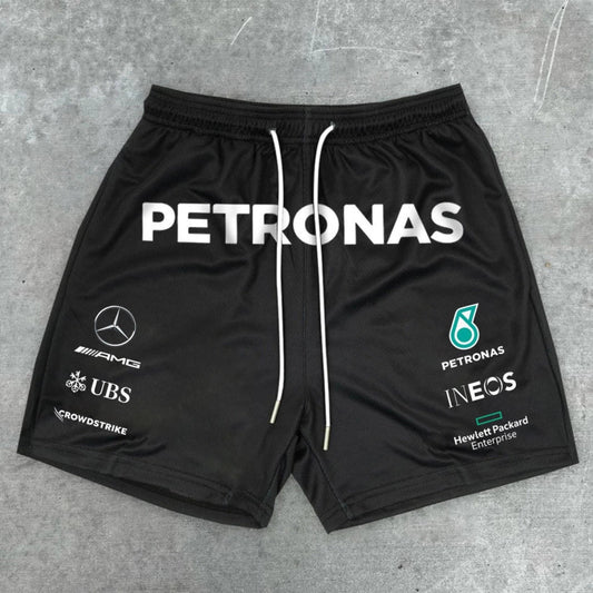 Solid Racing Print Loose Shorts