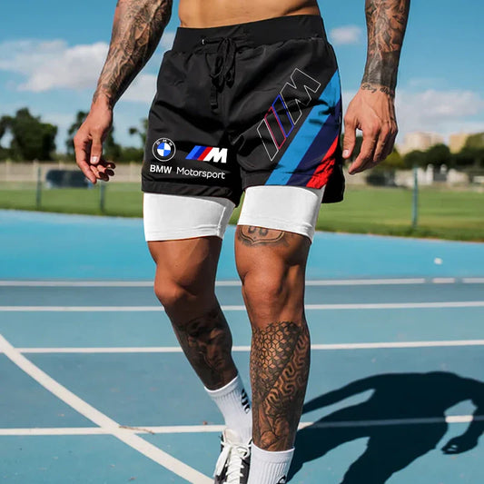 Men's Germany Racing Team Black Double Layer Sports Shorts