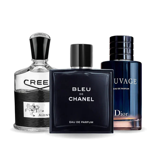 Cofanetto con 3 Profumi: Creed AVENTUS, BLEU DE CHANEL & Dior SAUVAGE – 100 ml