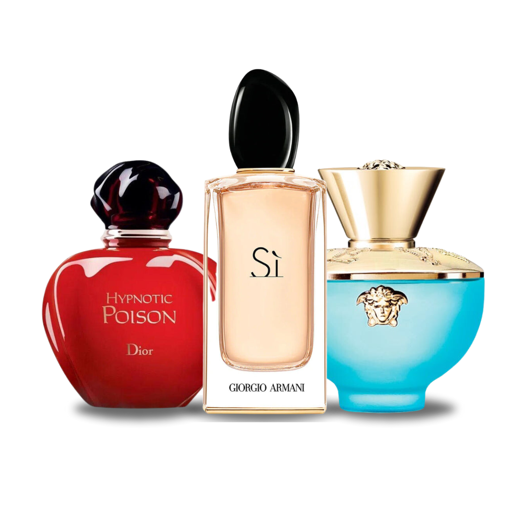 Cofanetto con 3 Profumi: Dior HYPNOTIC POISON, Giorgio Armani SÌ & Versace DYLAN TURQUOISE 100 ml