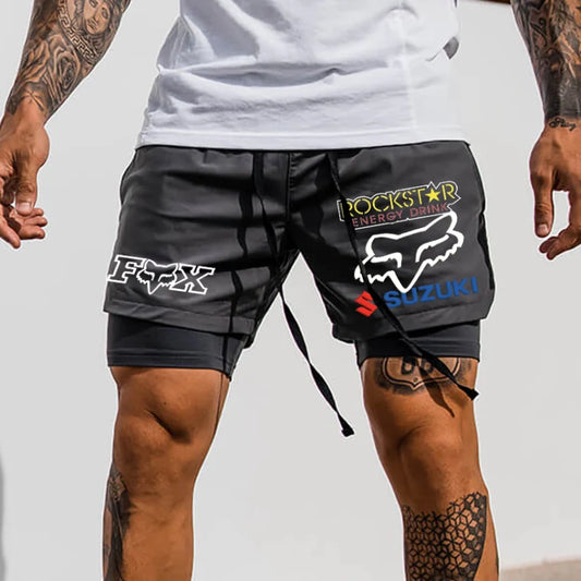 Men's Racing Print Double Layer Sports Shorts