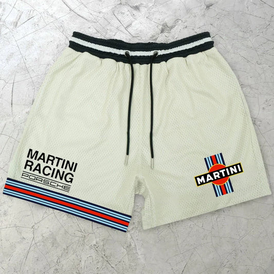 Fashionable Color-block Racing Print Shorts